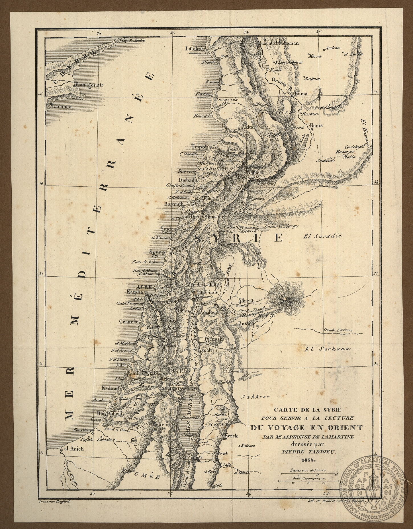 Carte de la Syrie pour servir a la lecture du Voyage en Orient par M.r Alphonse de Lamartine.
